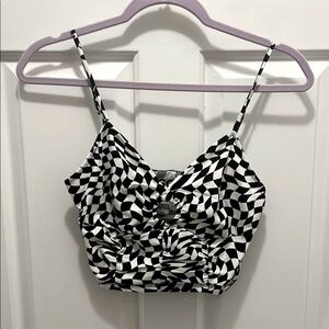Black and White Fitted Crop Top with V-Neck and Spaghetti Straps